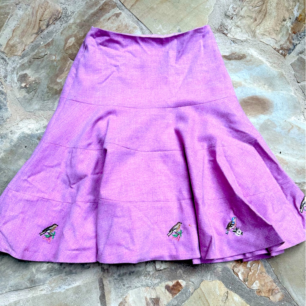Anthropologie Wool Circle Skirt with Embroidered Birds